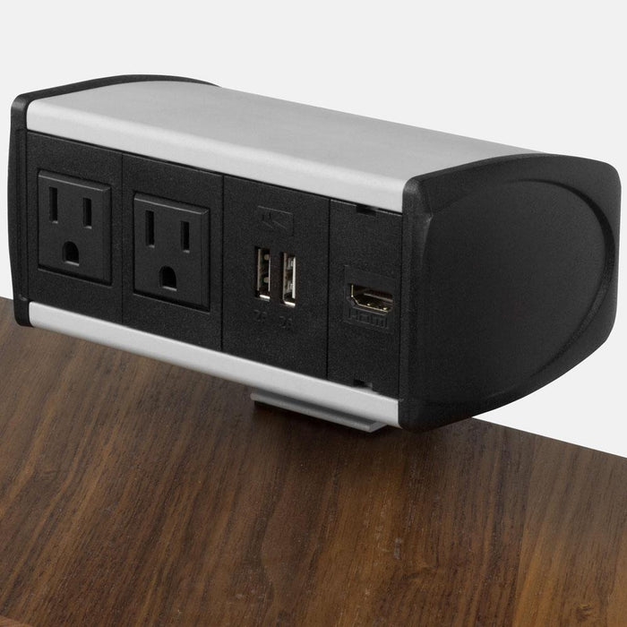 FSR | Caja de conexión Symphony con 2 tomacorrientes AC, 1 cargador doble USB, montaje sobre la mesa (Blanco, Negro)