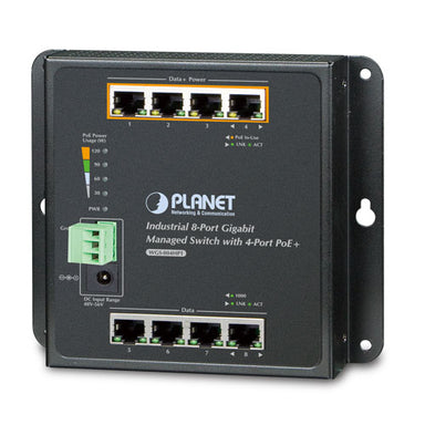 Planet | Conmutador industrial de 8 puertos 10/100 / 1000T montado en pared con 4 puertos