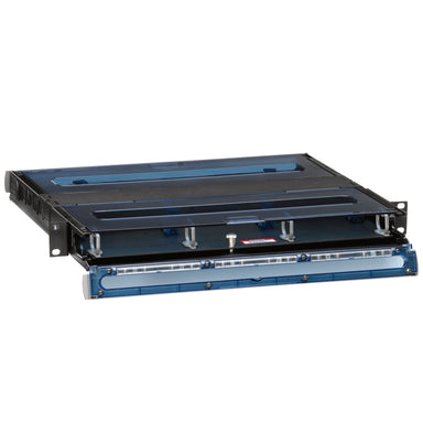 Leviton | Caja de fibra 2000i SDX de 1 unidad de bastidor, vacía, con bandeja deslizable; acepta hasta (3) placas adaptadoras y bandejas de empalmes SDX o (3) cintas MTP SDX.